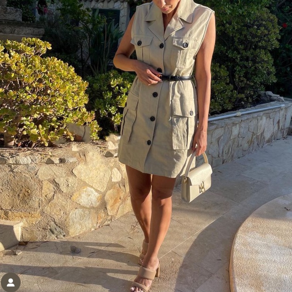 Zara Beige Sleeveless Utility Vest Dress with Belt